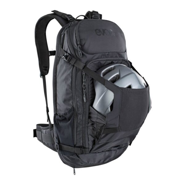 EVOC FR Trail E-Ride 20 protector backpack black EVOC FR Trail E-Ride 20 protector backpack in black with helmet carry